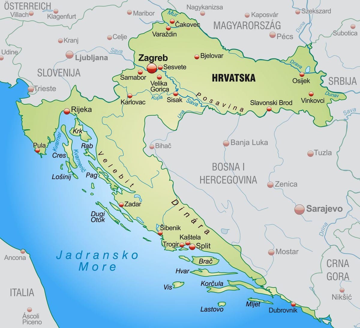 Հյուսիսային Խորվաթիա քարտեզ