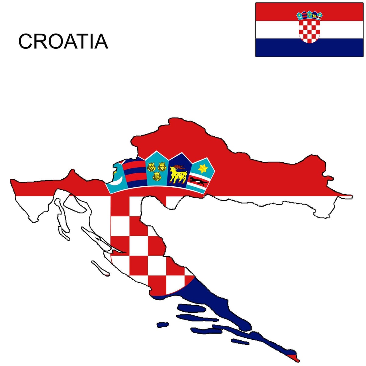 դրոշը Խորվաթիայի քարտեզի վրա