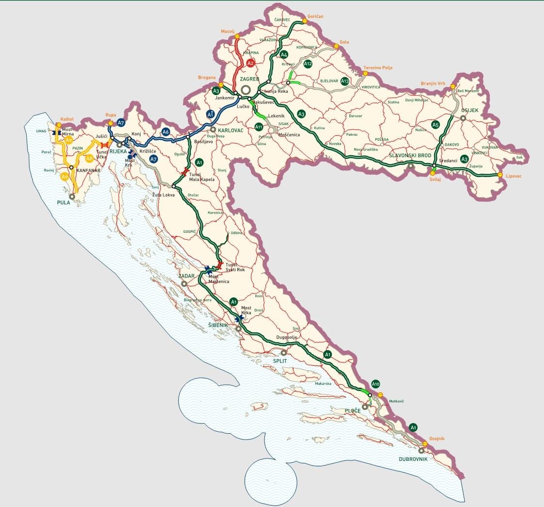խորվաթ автобаны քարտեզի վրա