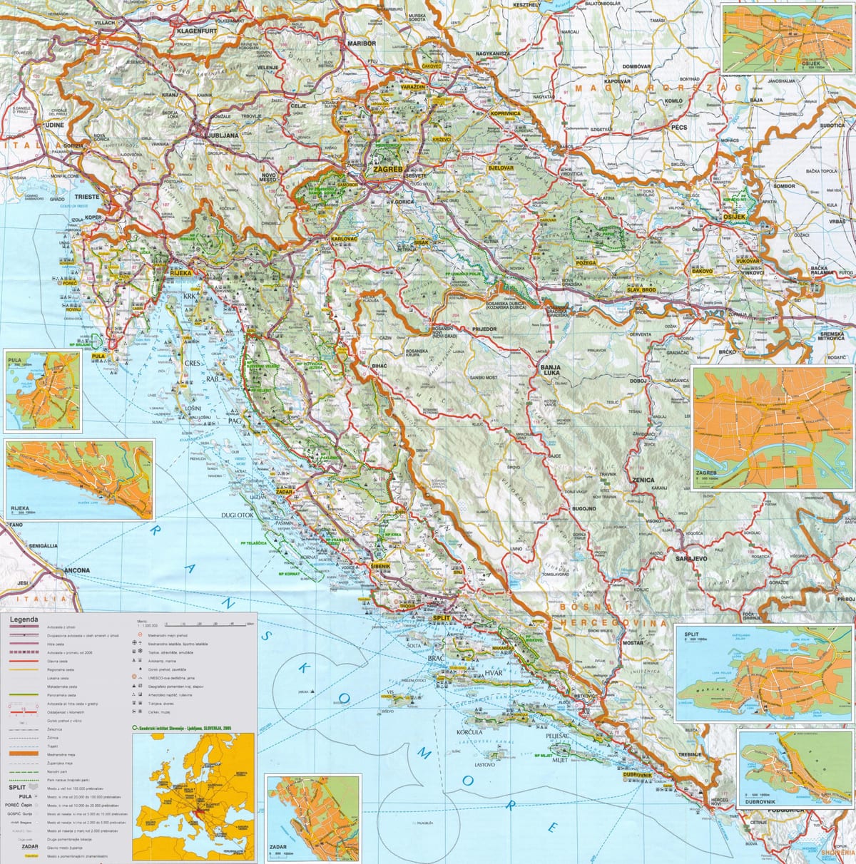 Խորվաթիայի մայրաքաղաք քարտեզի վրա