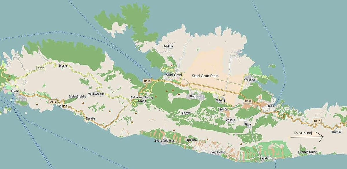 քարտեզ կղզու hvar, Խորվաթիա