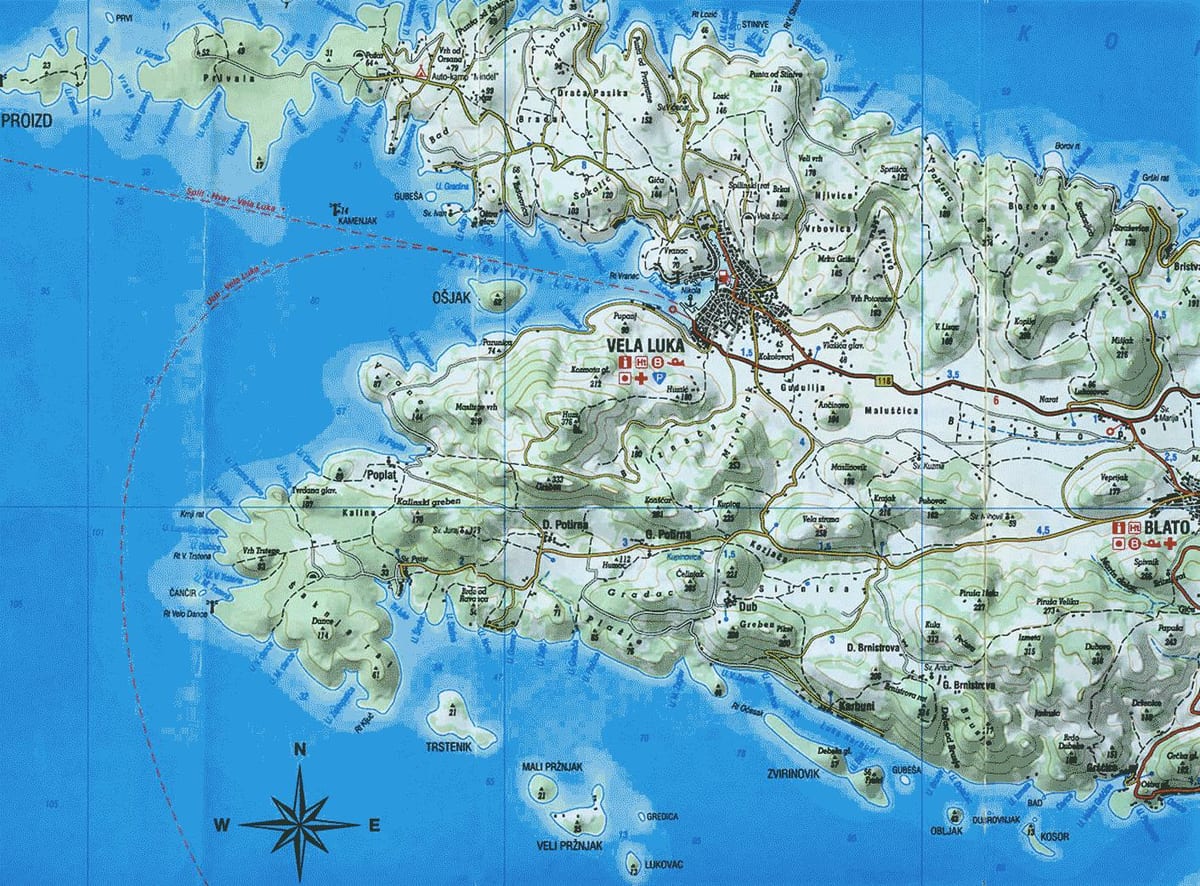 քարտեզ korcula Խորվաթիա