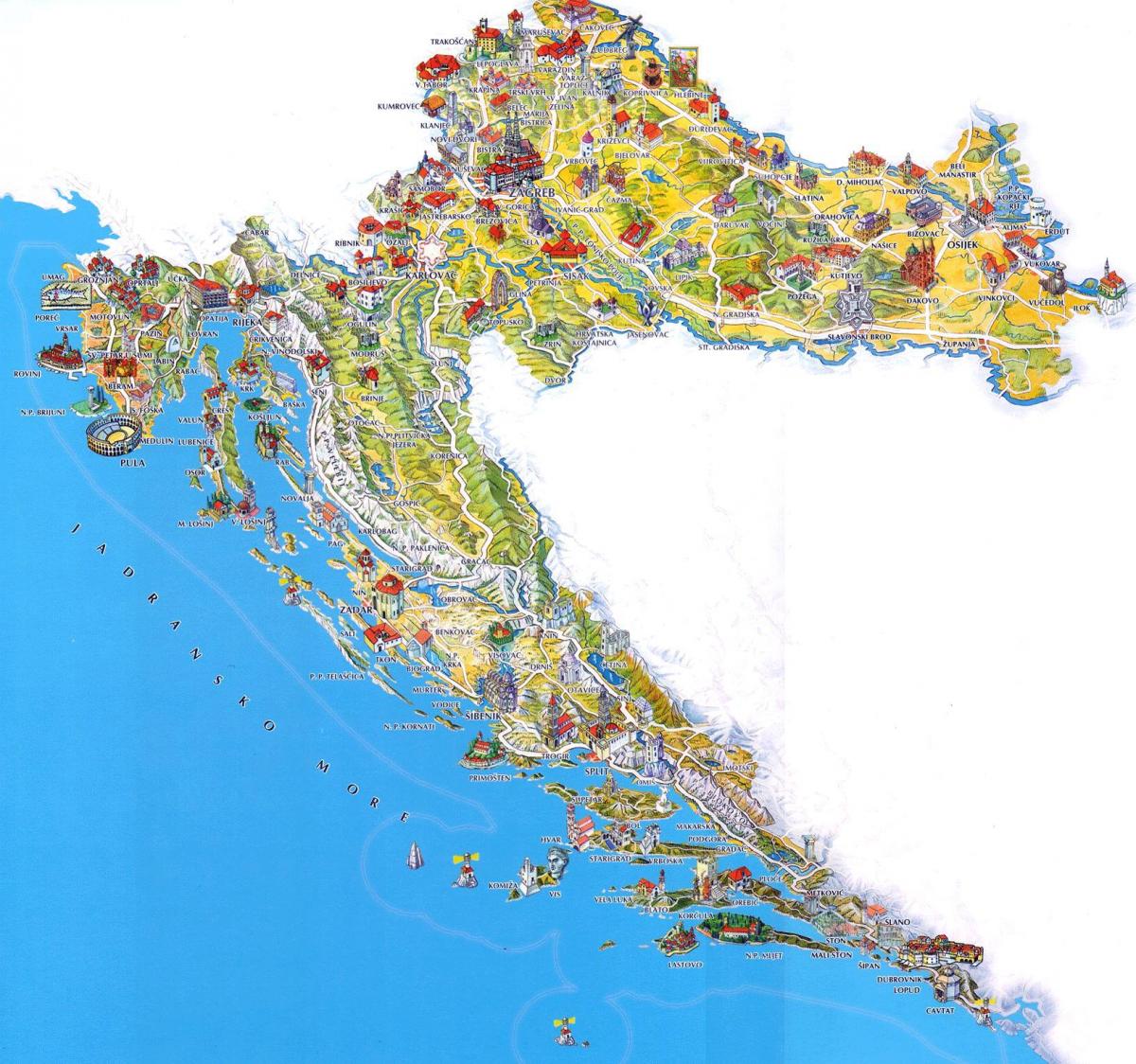 վայրերը Խորվաթիայի քարտեզի վրա
