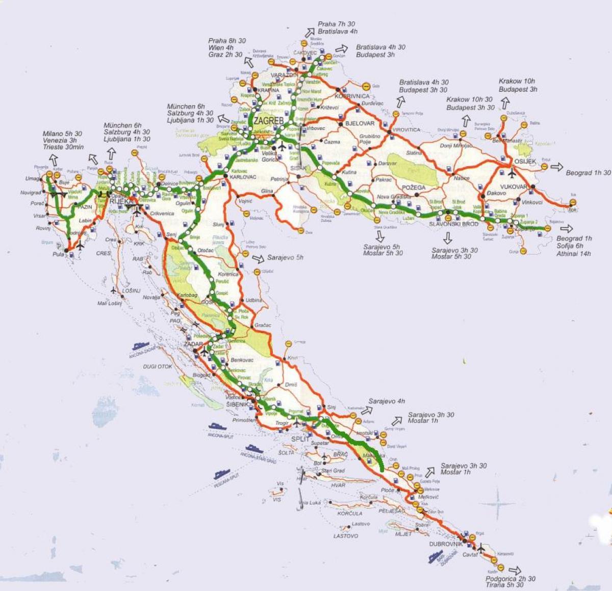 մանրամասն քարտեզը ճանապարհների Խորվաթիայի