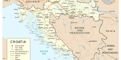 Քարտեզ Խորվաթիայի քաղաքների հետ