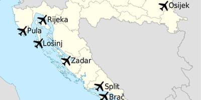 Քարտեզ Խորվաթիայի ի ցույց տալով օդանավակայանների